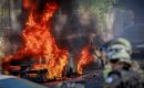 Cars are on fire after a rocket fired from Gaza landed in Ashkelon, October 7, 2023. (Yossi Zamir/Flash90)