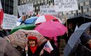 Polish Americans hold a demonstration in Manhattan against a bill recently passed by the US House of Representatives which supports victims of the Holocaust and their families in the process of restitution and recovery of property on March 31, 2019 in New York City. (Photo by Spencer Platt/Getty Images)