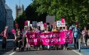 Pro-choice supporters march through central London to the US Embassy in a protest against the US Supreme Court's intention to overturn the 1973 Roe v Wade law, on May 14, 2022. (Photo by Wiktor Szymanowicz/Anadolu Agency via Getty Images)