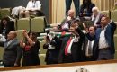 Supporters applaud as Palestinian president Mahmoud Abbas ends his address to the 77th session of the United Nations General Assembly at UN headquarters in New York on September 23, 2022. (Photo by Bryan Smith/AFP via Getty Images)